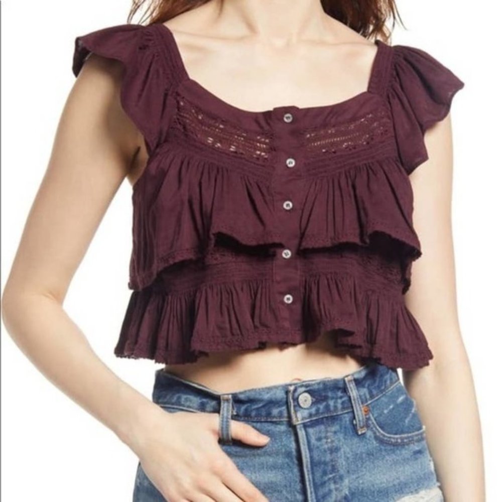 NWOT  |  FREE PEOPLE Sunny Days Ahead Ruffle Crop Top